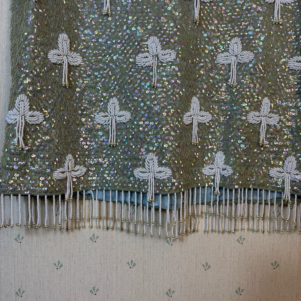 VTG Regalia Imports Floral Beaded Sleeveless Top Small Sequin 100% Wool Fringe - Picture 7 of 11